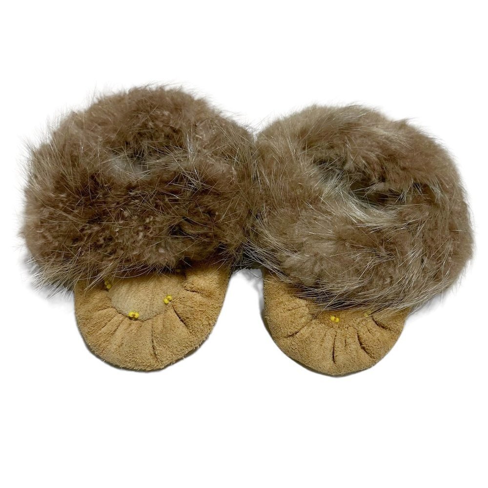 Handcrafted Toddler Beaded Deer Moccasins with Beaver Fur Trim